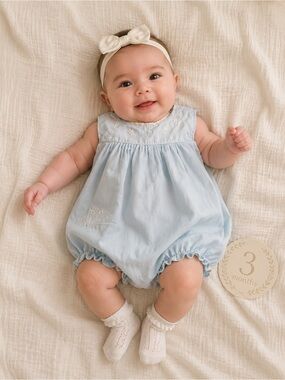Feltman Bros. Baby Girl Vintage Blue Heirloom Bishop Bubble Size 0-3 Months